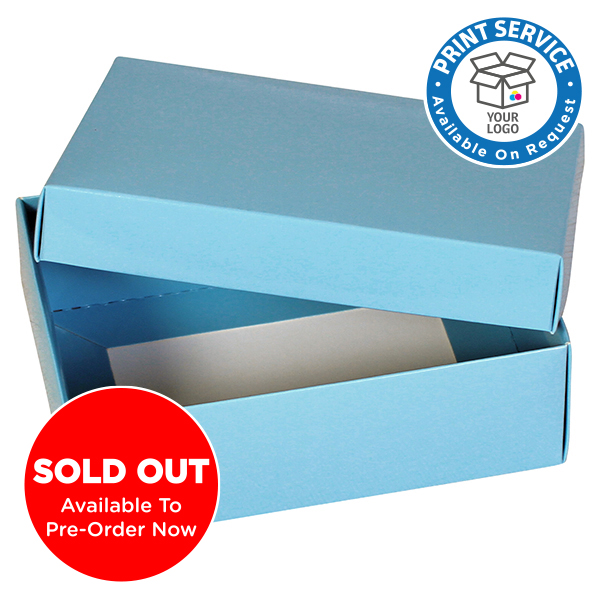 Large Blue Gift Boxes from stock at MIDPAC Packaging. Gloss laminated